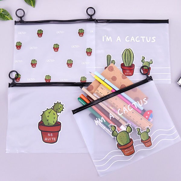 Zipper Bag Cactus / Tempat Pensil Transparan Karakter Zipper Serbaguna Alat Tulis Kosmetik / TV-97