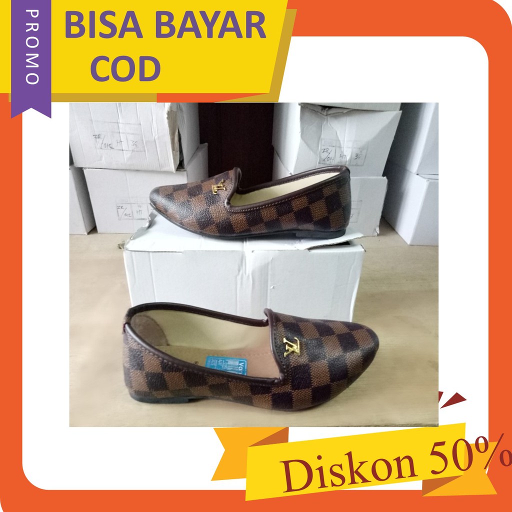 FLAT SHOES LV BM61 COKLAT SEPATU WANITA FLATSHOES Bahan ac lv / sintetis lv coklat ready size COD