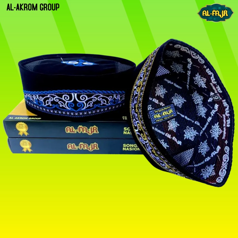 Peci Songkok Kopiah Hitam Motif Bordir Batik Biru Murah untuk Anak dan Dewasa