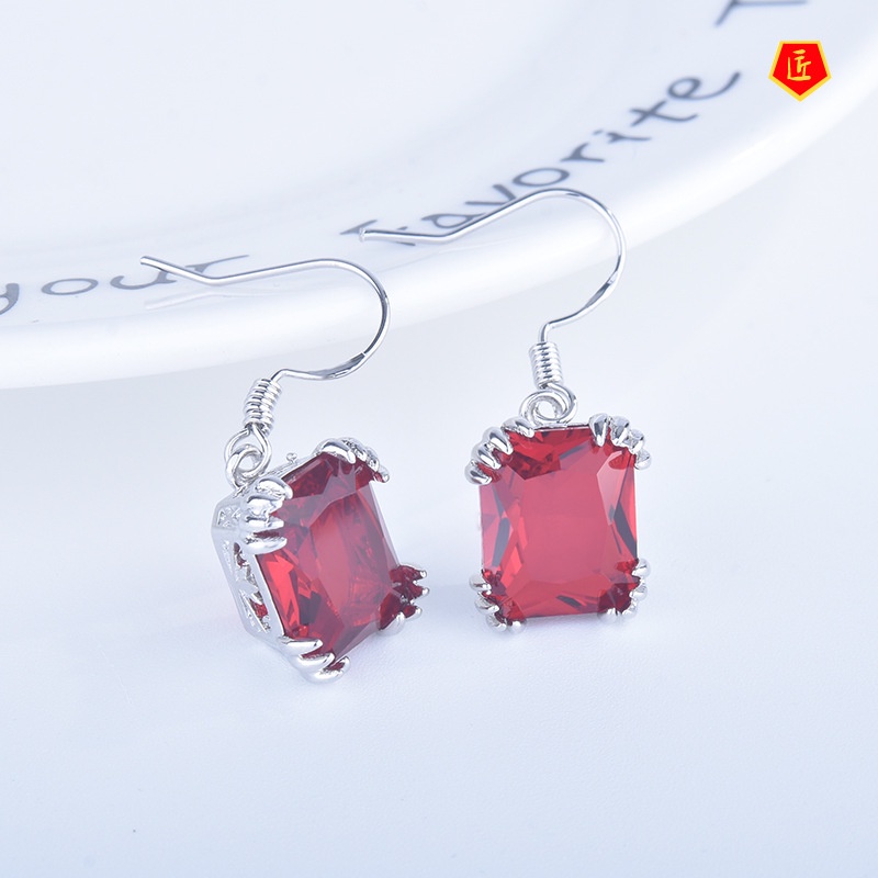 [Ready Stock]Simple Elegant Vintage Inlaid Gemstone Earrings