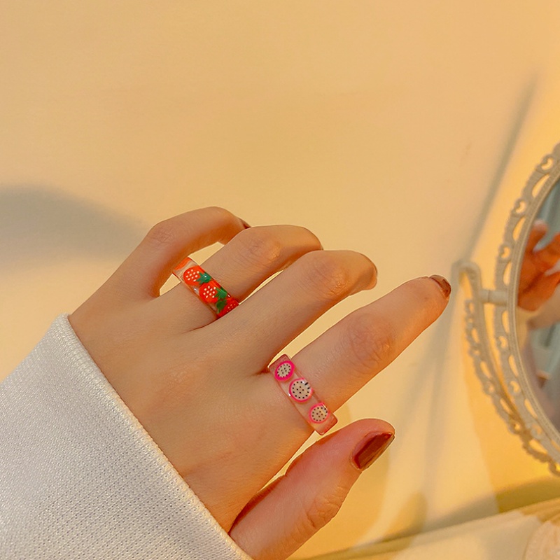 We Flower Colorful Acrylic Fruit Ring for Women Girls Resin Stackable Finger Rings Jewelry