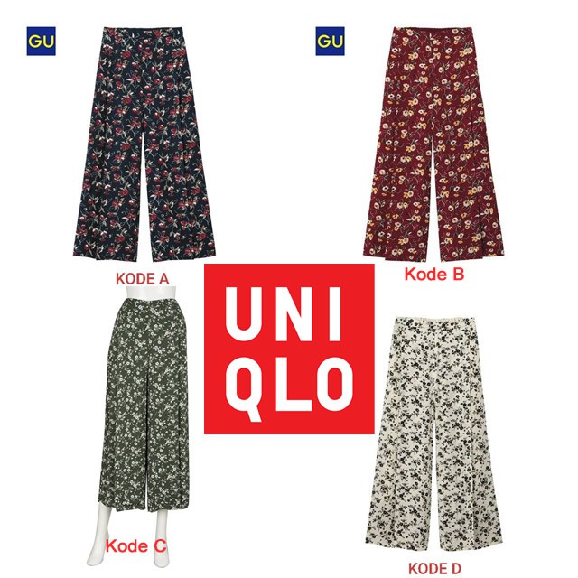  Uniqlo  GU flower wide pants celana  wanita kulot  corak CUT 
