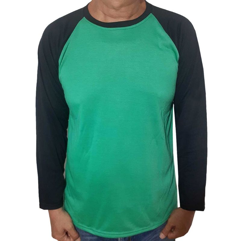 kaos raglan pria wanita - hijau tosca tangan hitam