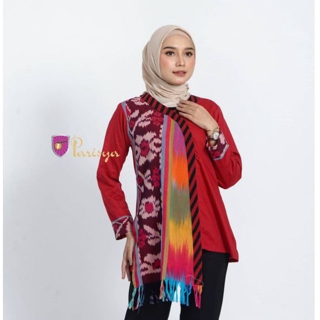 BATIK PARISYA - Bita B00084, Blouse Batik Tenun Troso Atasan Tenun Batik Kerja
