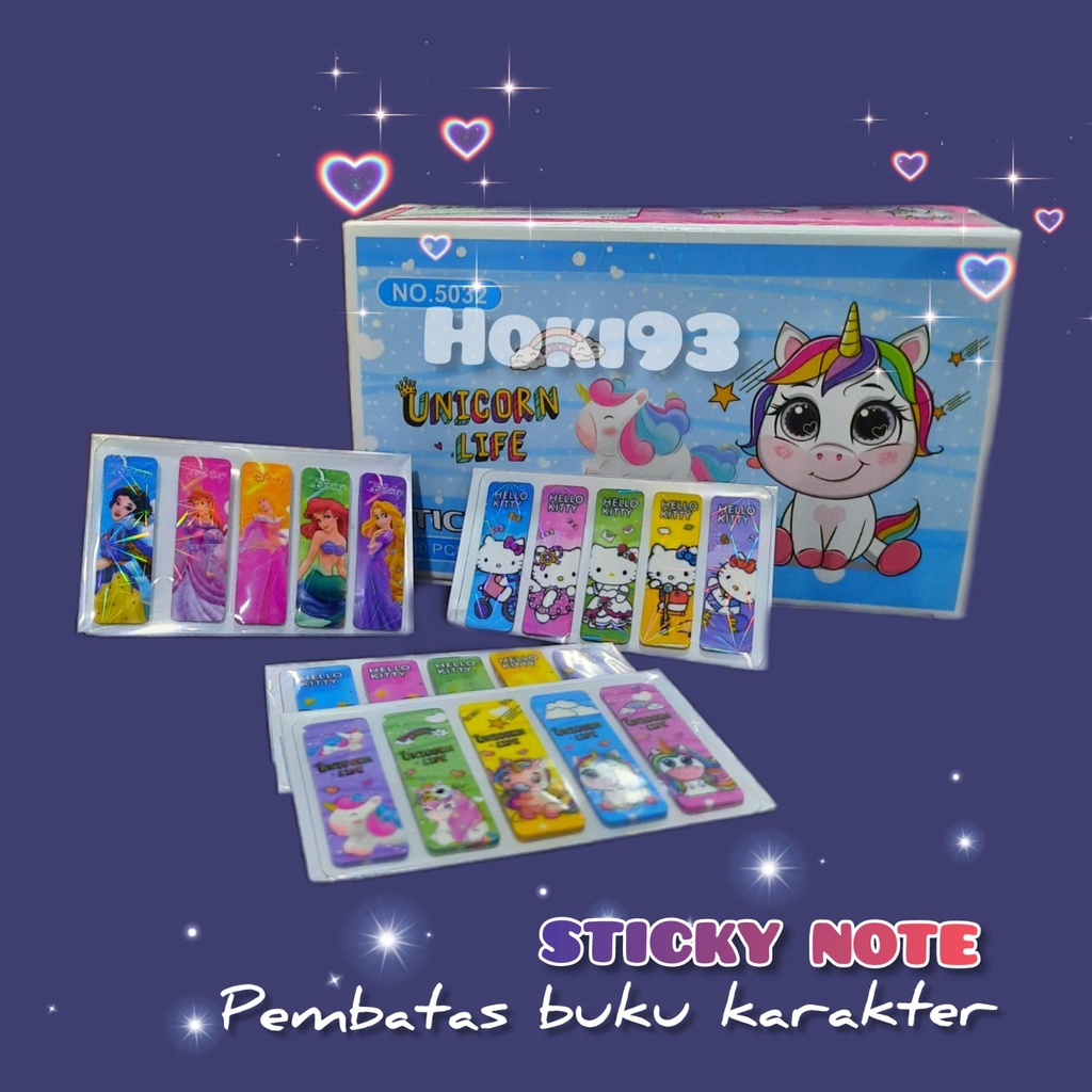 STICKY NOTE karakter pembatas buku sticky note plastik hologram