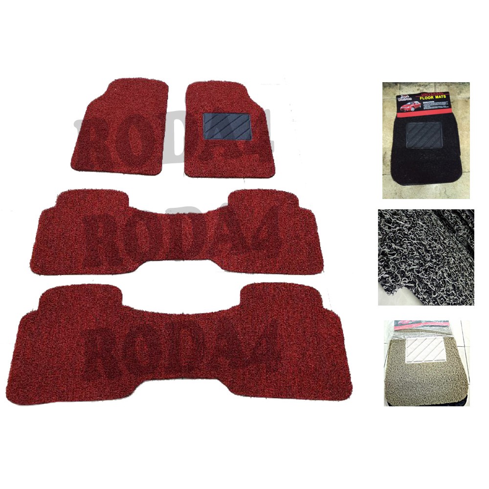 Karpet Mie Mobil Universal 3 Baris Merah Hitam Abu Cream