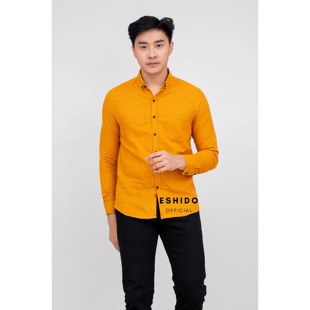 KEMEJA MUSTARD POLOS PRIA LENGAN PANJANG