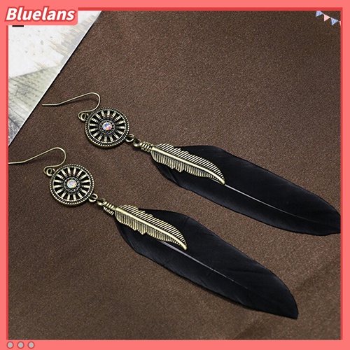 Perhiasan Anting Menjuntai Bentuk Bulu Roda Rongga Gaya Vintage Untuk Wanita