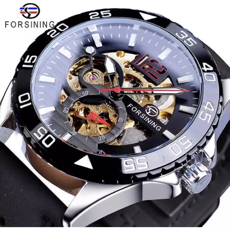 Jam Tangan Pria Original Automatic Sporty Mewah Transparan Forsining Tali Kulit