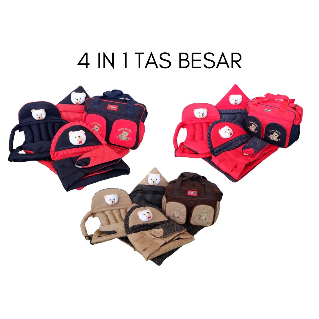 set 4 in1 perlengkapan bayi tas bayi gendongan samping gendongan depan dan selimut