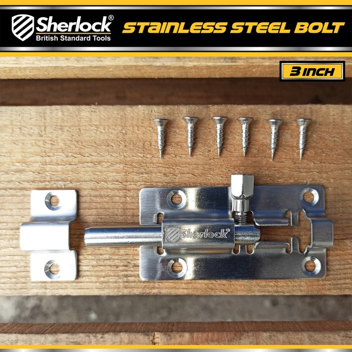 Grendel Slot Kunci Pintu 3 inch Sherlock Stainless Steel