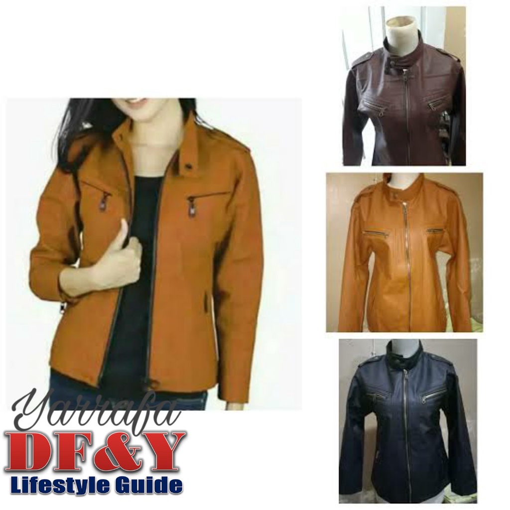 YARRAFA Jaket Kulit Wanita Simple JKW 04 Hitam / Jaket Kulit Wanita DF&Y / Jaket Kulit Cewe / Jaket 