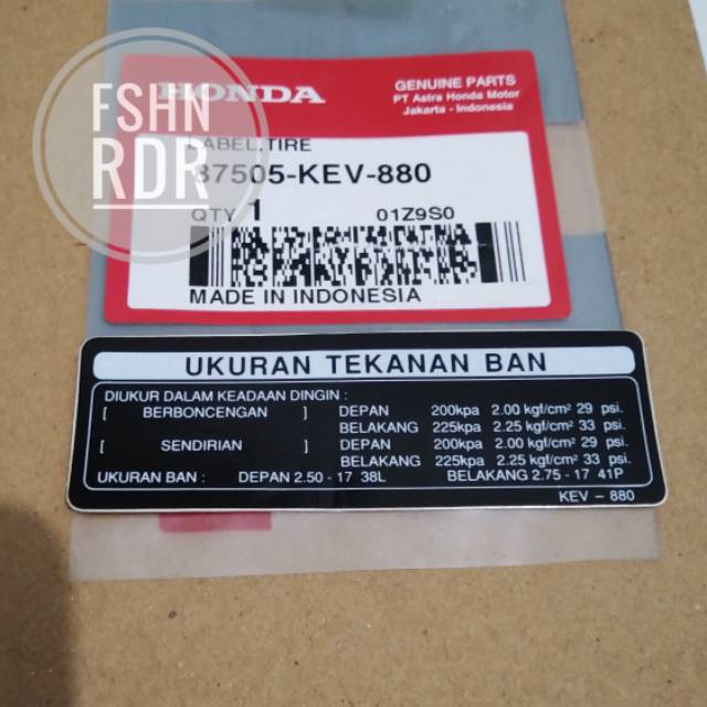 Jual Stiker Label Tire Ukuran Tekanan Ban Sticker Striping Supra Revo