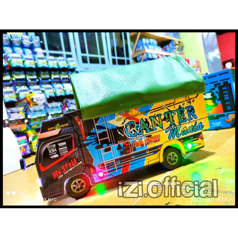 MINIATUR TRUK OLENG MINIATUR TRUK CANTER MURAH FULL LAMPU TERPAL OLENG RODA KAYU