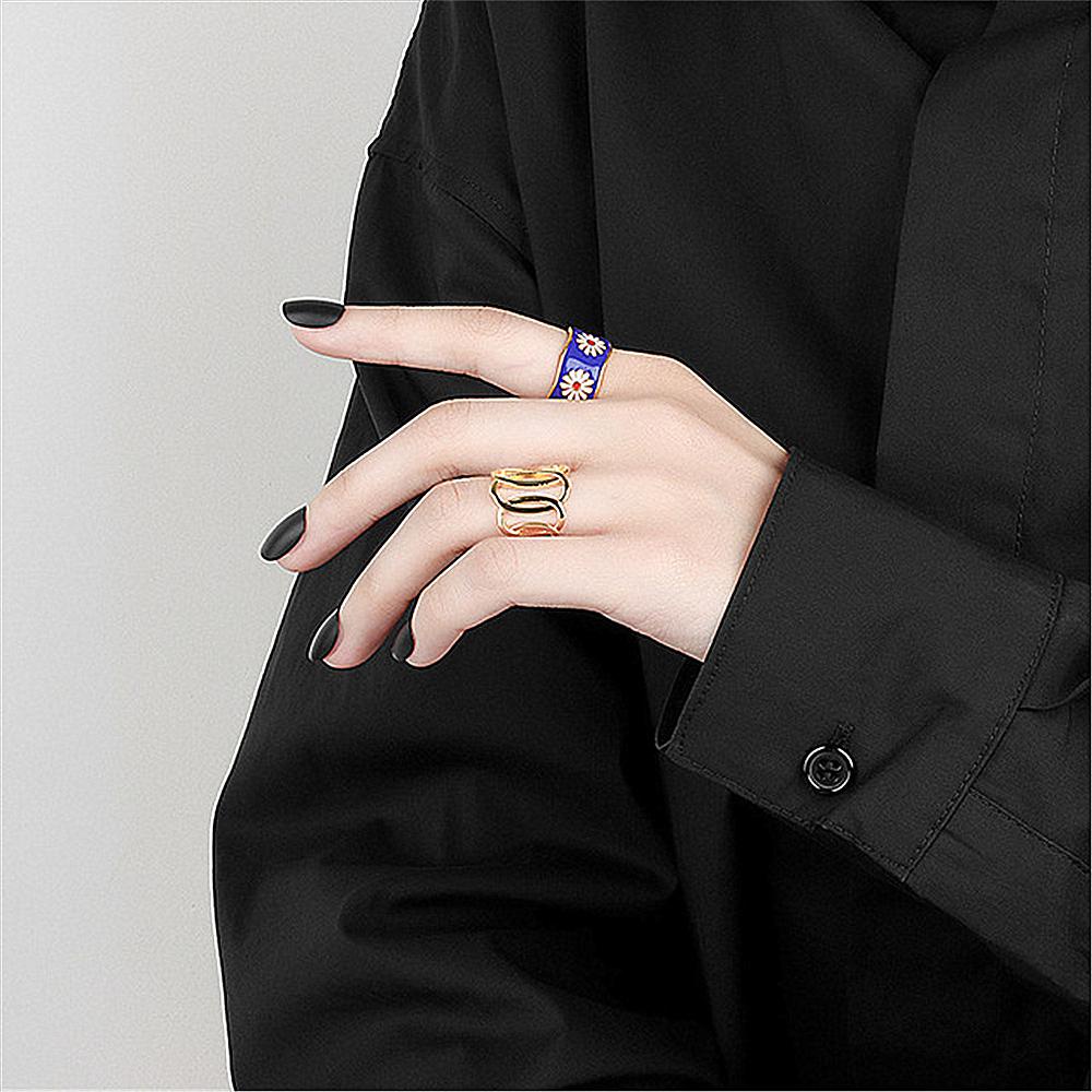 Lily Cincin Wanita Cincin Kawin Biru Segar Dan Elegan Cincin Motif Enamel Kecil