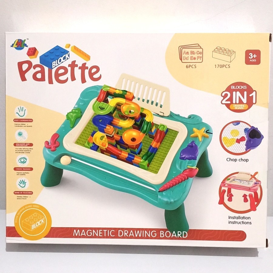 Mainan Edukasi Anak Belajar Meja belajar blok Lego PALETTE 2in1 drawing magnetic board - Bermain Sambil Belajar Seru Kado Hadiah Anak Murah