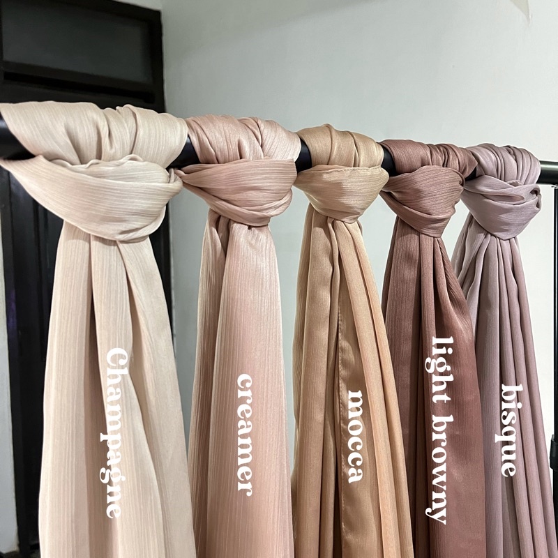 Pashmina Premium Satin Silk Malaysia Textured Crinkle (JAHIT TEPI KECIL SUPER RAPI)-Creamer