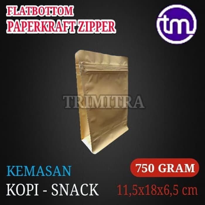 FLATBOTTOM 750 GR GUSSET KRAFT ECOPACK KEMASAN KOPI SNACK KLIP ZIPPER