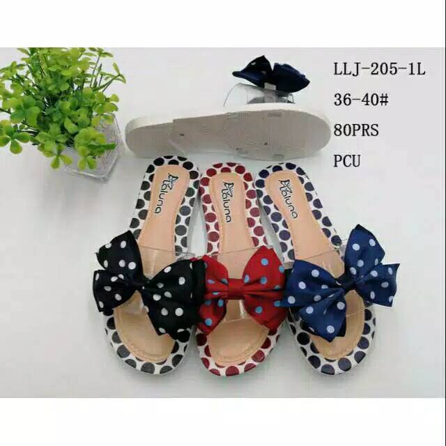 SANDAL SELOP WANITA PITA POLKA MERK LALUNA