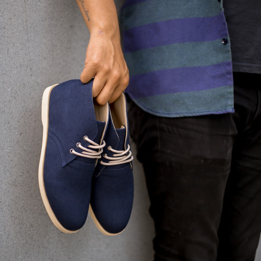 ELVRA Footwear - Sepatu Pria Sneakers Kasual Casual - Aston Navy Cream