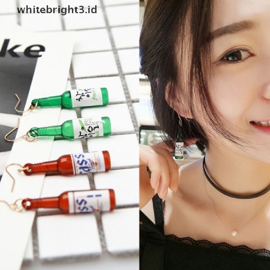 (whitebright3.id) 1 Pasang Anting Kait Gantung Desain Botol Bir Handmade DIY Untuk Wanita