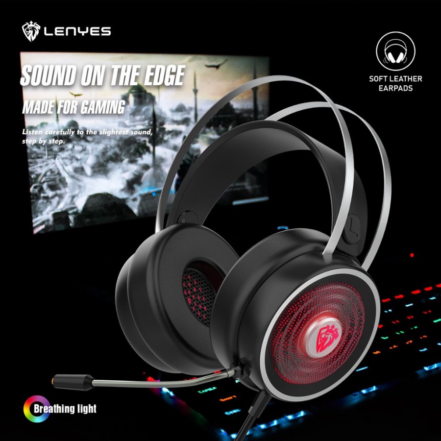 JG HEADSET GAMING LENYES GH52 BREATHING LIGHT DEEP BASS HEADPHONE GH-52