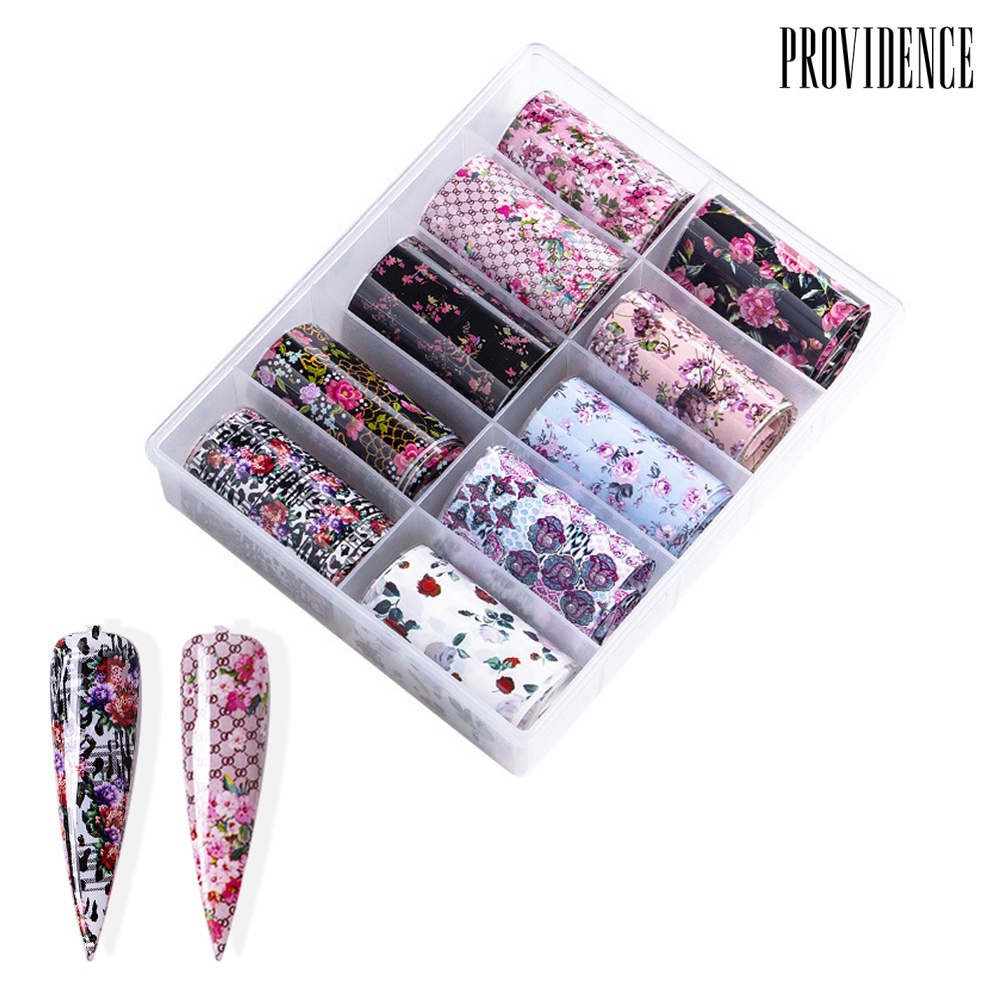 Providence 10 Rolls Starry Flower Leopard Transfer Paper Nail Art Sticker Decal Decoration