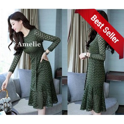 HOT Dress Import Sexy Party Midi Mini Pesta Lace Brukat Korea Green Red Wanita Murah