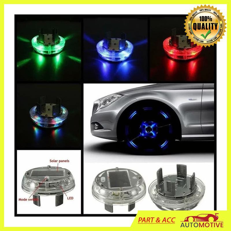 Lampu Dekorasi LED RGB Mobil Cover Dop Velg Solar Panel - 12 LED