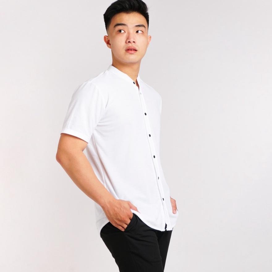 ㊎ Kemeja Polos Pria Lengan Pendek Ciangi Kerah Sanghai Slimfit Size M - XXL ✚