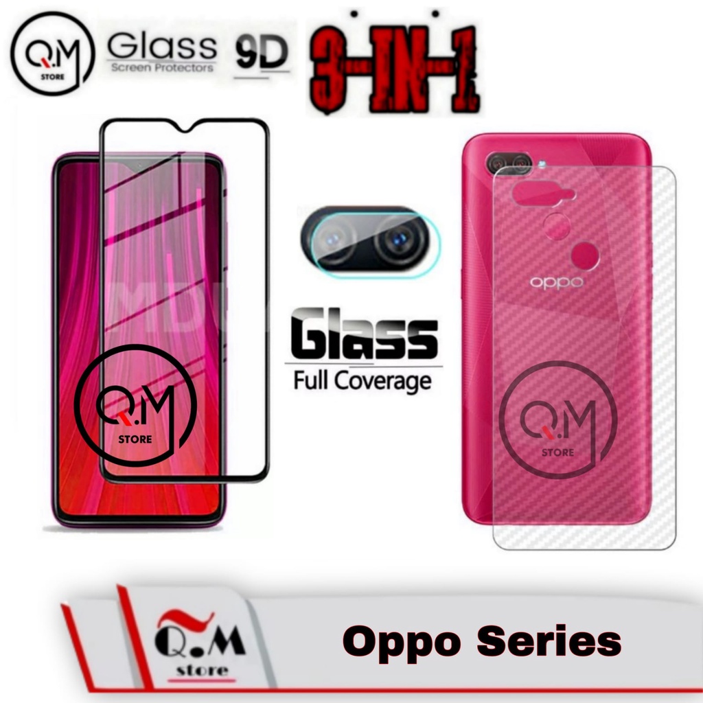 Paket 3 IN1 Tempered Glass Full Layar Oppo A5s / F9 / A7 / A7X / A12 / A11K / Realme 2 / 2 Pro Anti Gores