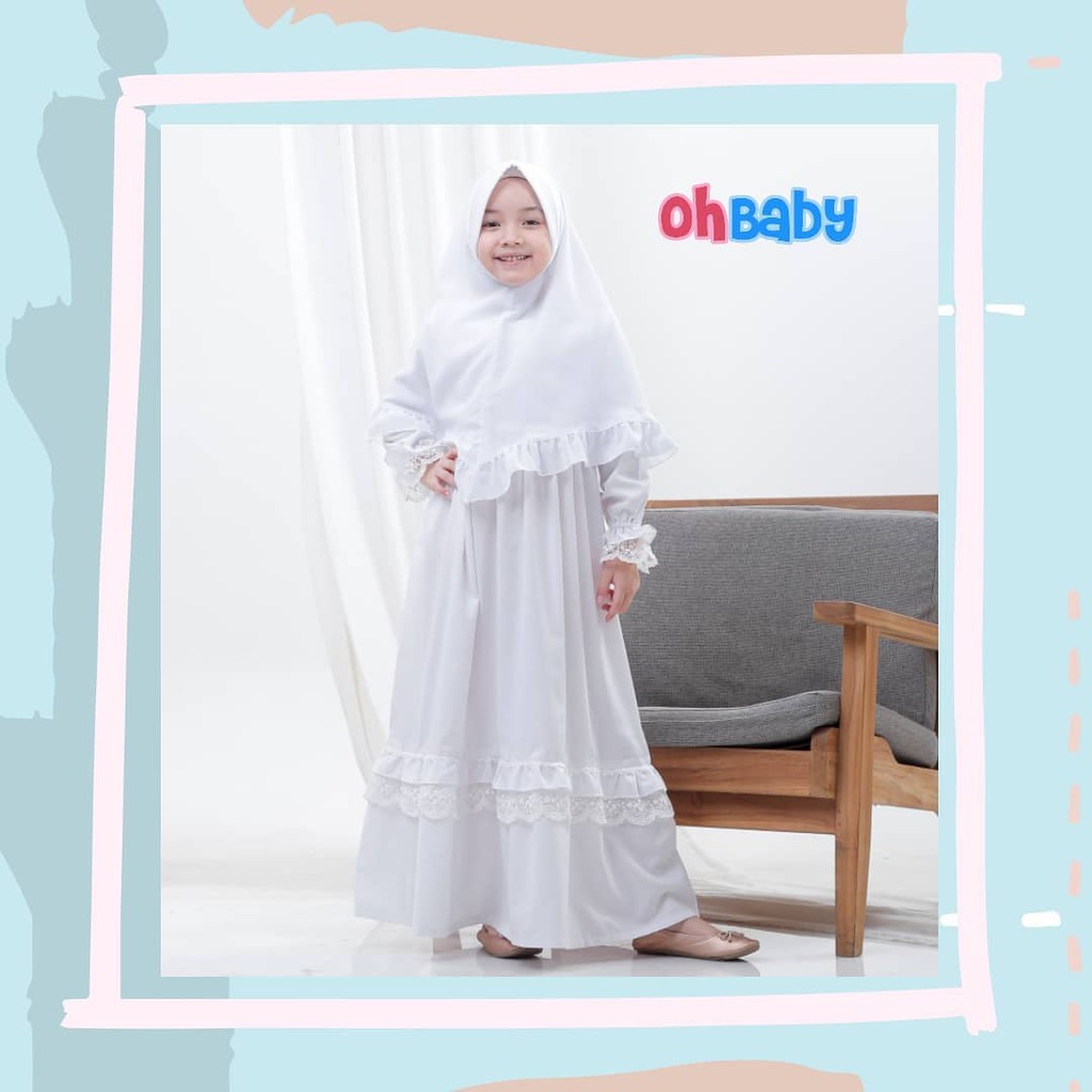 Gamis Set Jilbab Toyobo + Brukat by Ohbaby (Nabilah Putih)