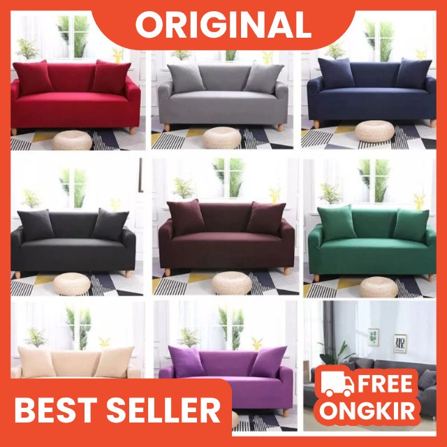 Cover Sofa 4 Seater Polos Bahan Polyster Import Murah Berkualitas + Free 1 Buah Sarung Bantal