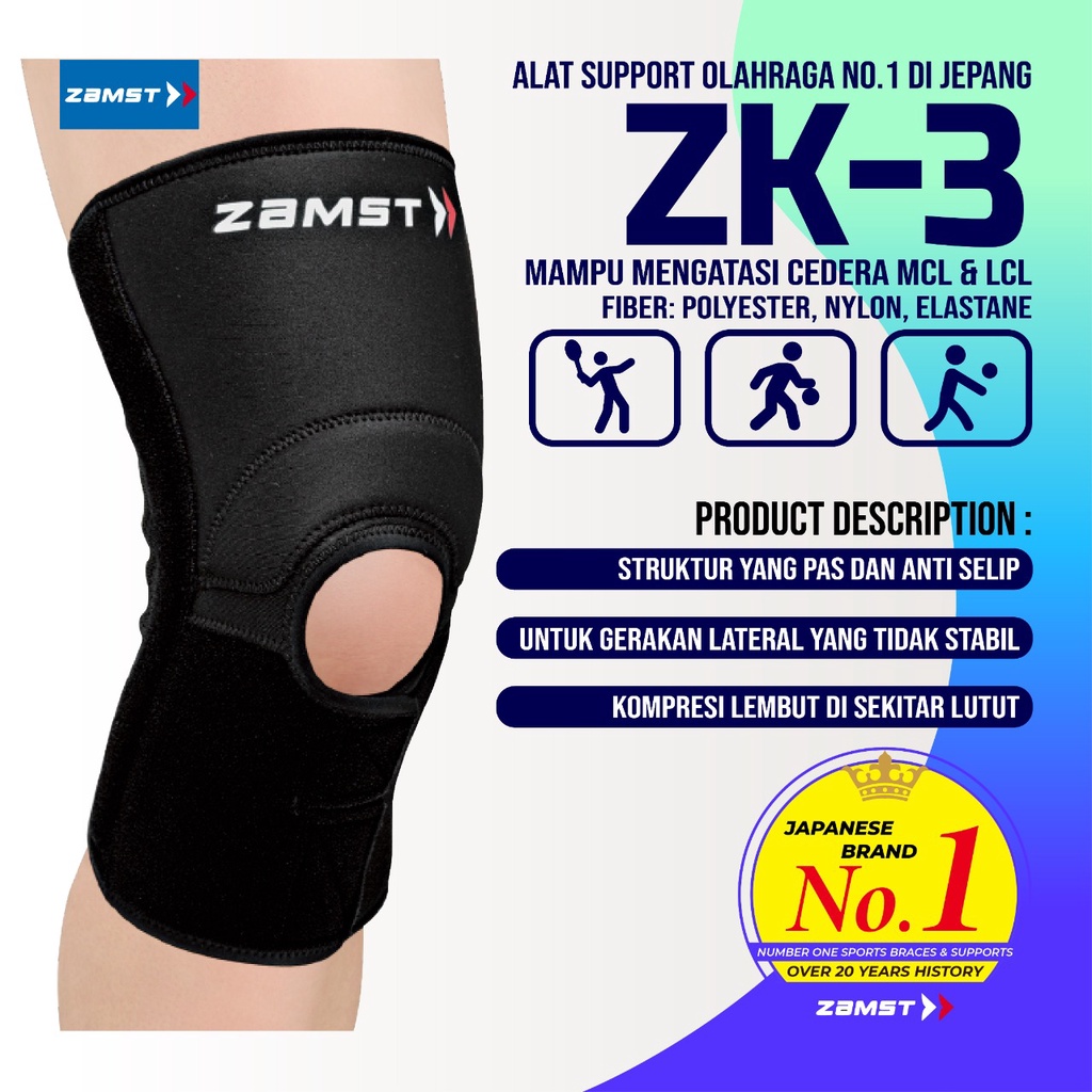 Jual Knee Support Knee Brace Deker Lutut Open Patella Zamst Zk 3 Strong