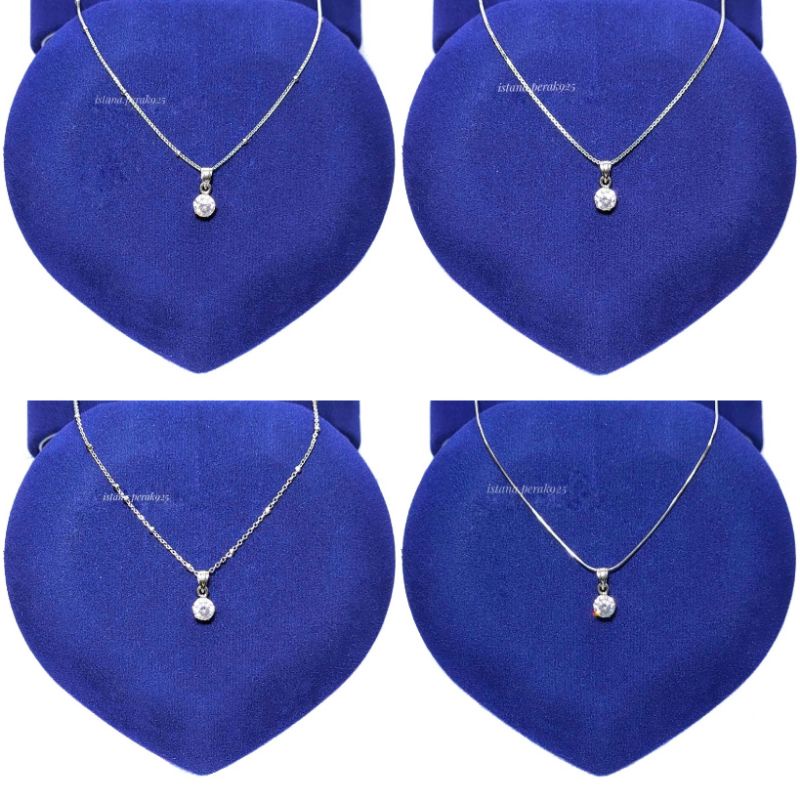 SET KALUNG PERAK ASLI SILVER 925 - LAPIS EMAS PUTIH - MODEL LIONTIN DESY/ SOLITAIRE - PERHIASAN PERA
