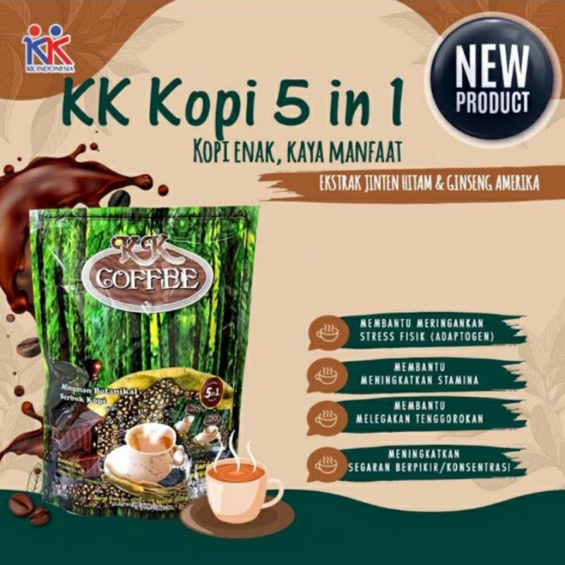 

KK Coffee 5in1 kopi robusta jinten hitam ginseng amerika kopi kesehatan pria wanita ready surabaya
