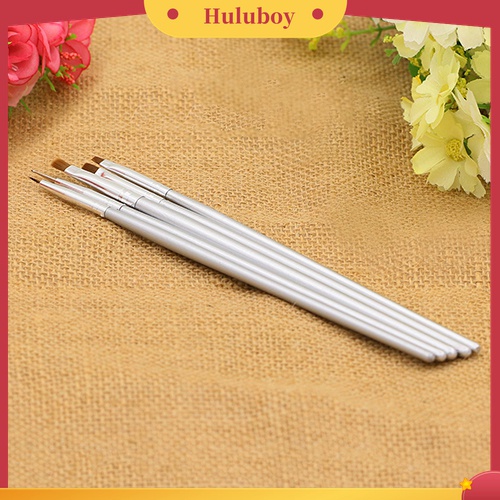 Huluboy Huluboy♡ 5pcs / Set Pen Brush Untuk Melukis Kutek UV Gel Warna Silver