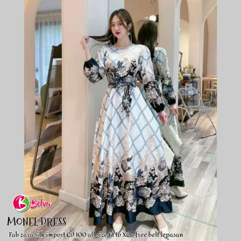 DRESS ZARA SILK IMPORT QUALITY LD 100 WHITE/PUTIH SERIES BY BELVA GAMIS MOTIF CANTIK