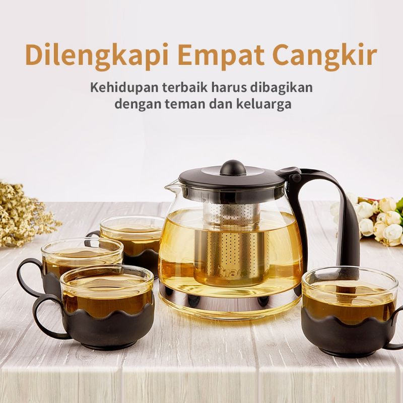 (Wajib baca diskripsi) Tea pot set 5in1 Teko Kaca Saringan