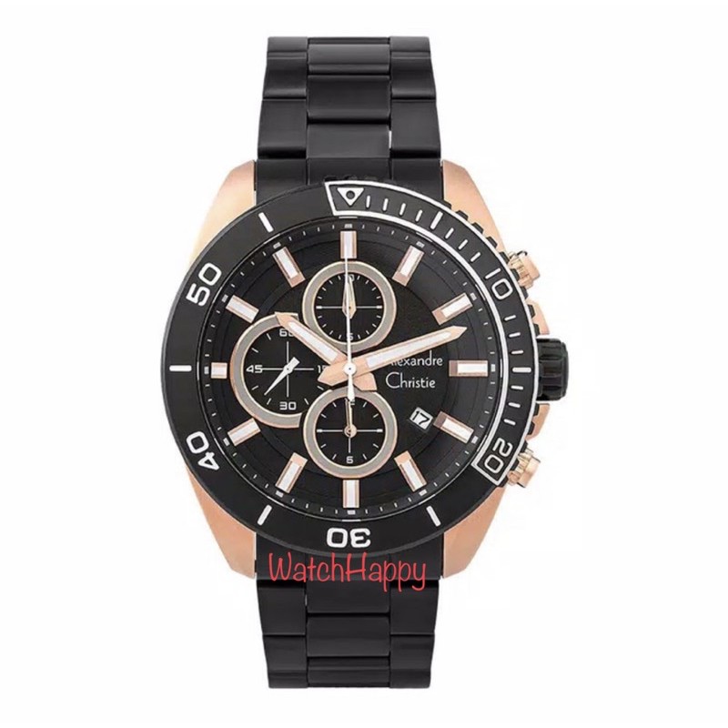 WatchHappy Alexandre Christie 6543 AC 6543 MC AC6543 MC 6543MC Mens Crono Watch Black Rose Original
