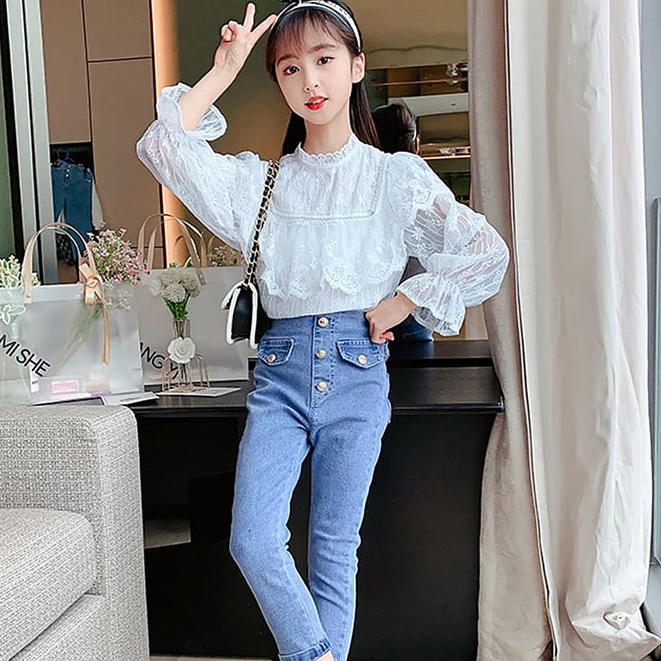 Setelan Anak Perempuan PREMIUM Brukat WHITE Set 2in1 (baju, celana)