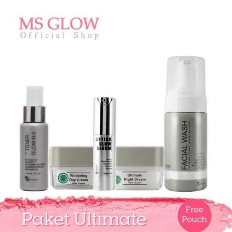 Paket Ms Glow Ultimate Skincare Pemutih + Serum Lifting Wajah Glowing Msglow Whitening