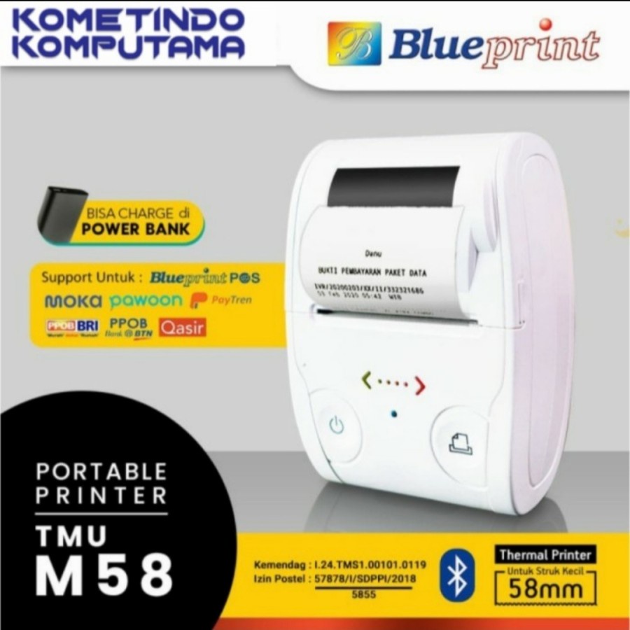 BL-DTS5840CP Direct Thermal Sticker 58 Continuous @40mm P 9,2 Meter BLUEPRINT LITE 1 Roll Label Stiker Portable