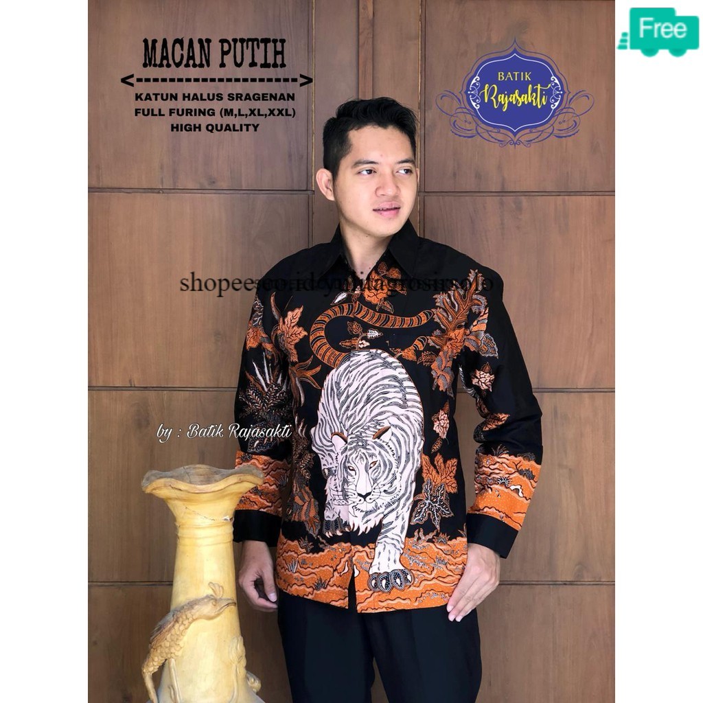 BATIK -PRIA BATIK PRIA LENGAN PANJANG MACAN PUTIH JUMBO PREMIUM