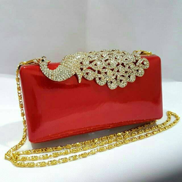 Clutch Pesta Farnell Import Burung Merak Kristal Berlian Imitasi Tas Kondangan Mewah 2599