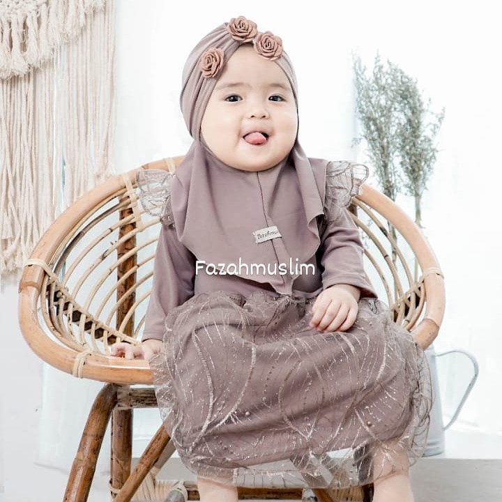 Gamis bayi, gamis tille bayi, baju muslim brokat bayi, gamis aqiqoh bayi, gamis pesta bayi newbron