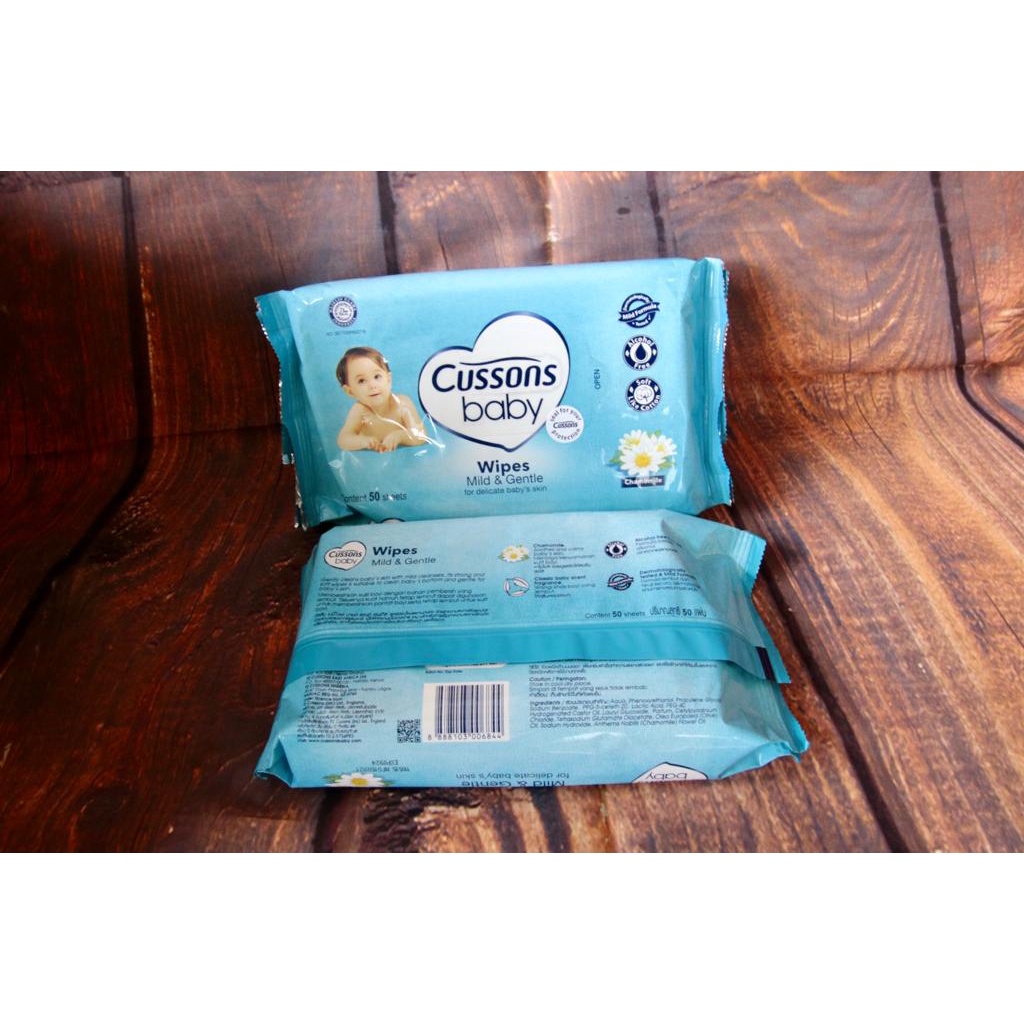 [Beli 1 Gratis 1] CUSSONS Baby Wipes Mild &amp; Gantle 50’s / / Tisu basah / Tissue basah BIRU 50 lembar