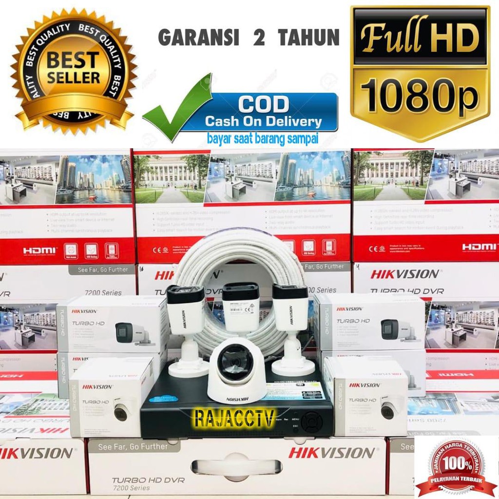 PAKET CCTV HIKVISION 4 CHANNEL 4 KAMERA TURBO HD 2MP 1080P KOMPLIT TINGGAL PASANG BOSKU