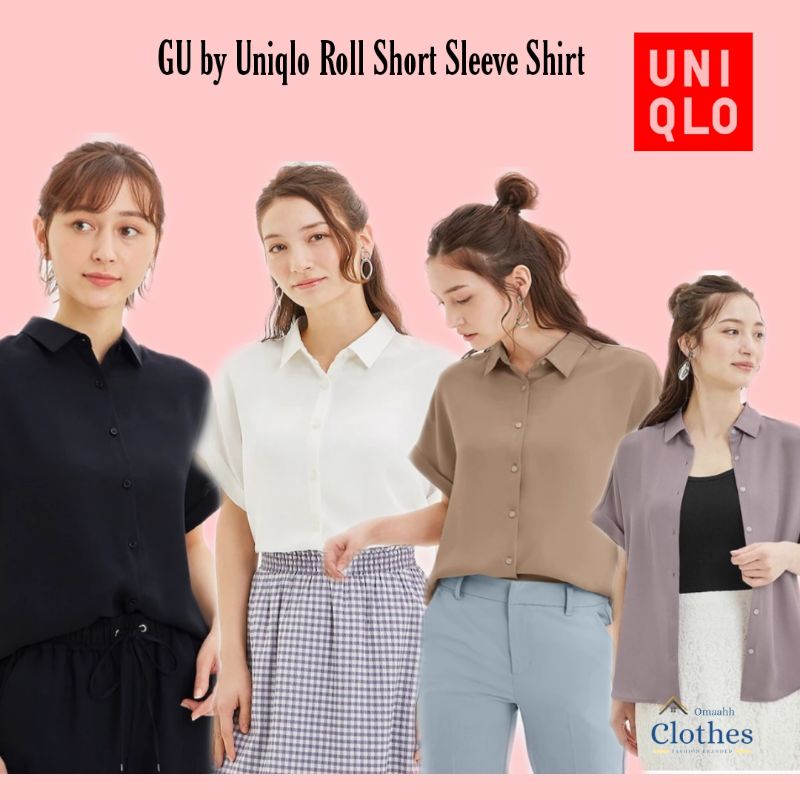 Kemeja Wanita GU by Uniqlo Airy Short Shirt - Baju Kemeja Wanita Lengan Pendek Polos Original