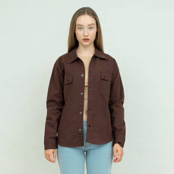 Jaket parka outer jaket wanita semi parka warna coklat unisex